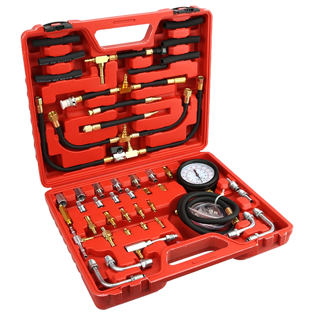 Car Fuel Injection Gauge Pressure Tester Kit 0-140PSI Gasoline Injector Pump Pressure Gauge Kit Gas Injection Manometer Tool Set