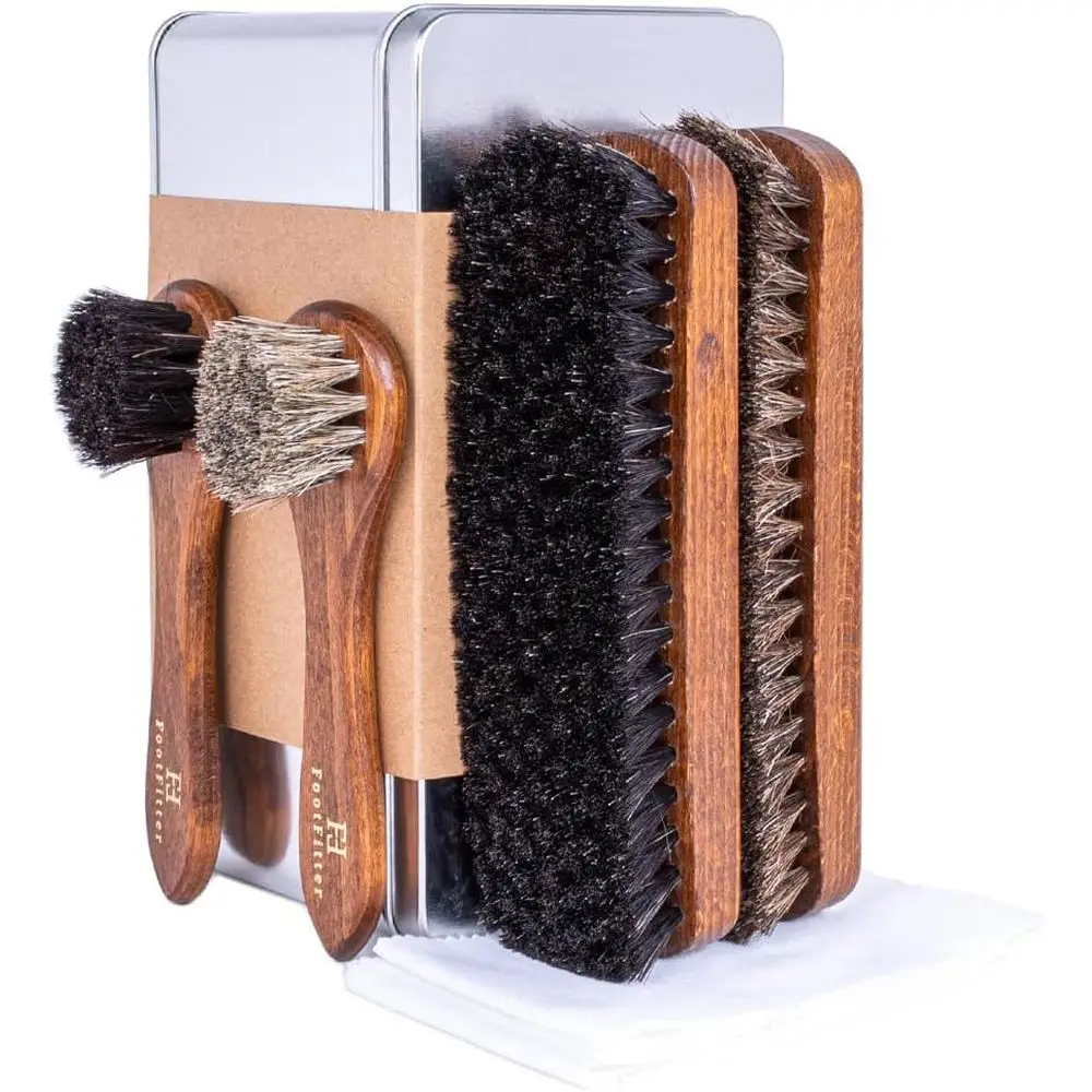 Juego de cepillos para lustrar zapatos, kit de cuidado de calzado con cepillos y paños para pulir, ideal para calzado de cuero (Hecho en Alemania)