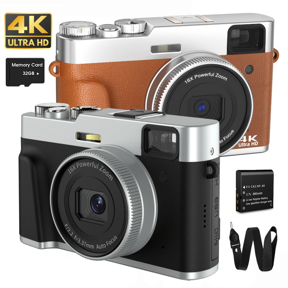 4K Digital Camera Auto Focus 48MP Vlogging Camera for YouTube and Anti-Shake Video Camera with Viewfinder Flash & Dial