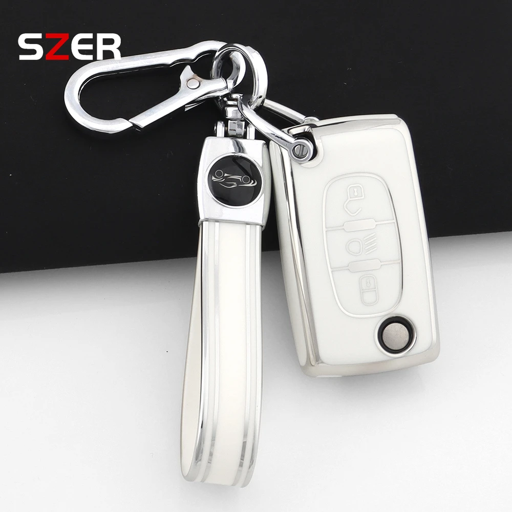 TPU Auto Klappschlüssel Fall Abdeckung Für Citroen C2 C3 C4 C5 C6 Xsara Berlingo Für Peugeot 207 307 308 407 607 807 Halter Fob Schlüsselbund