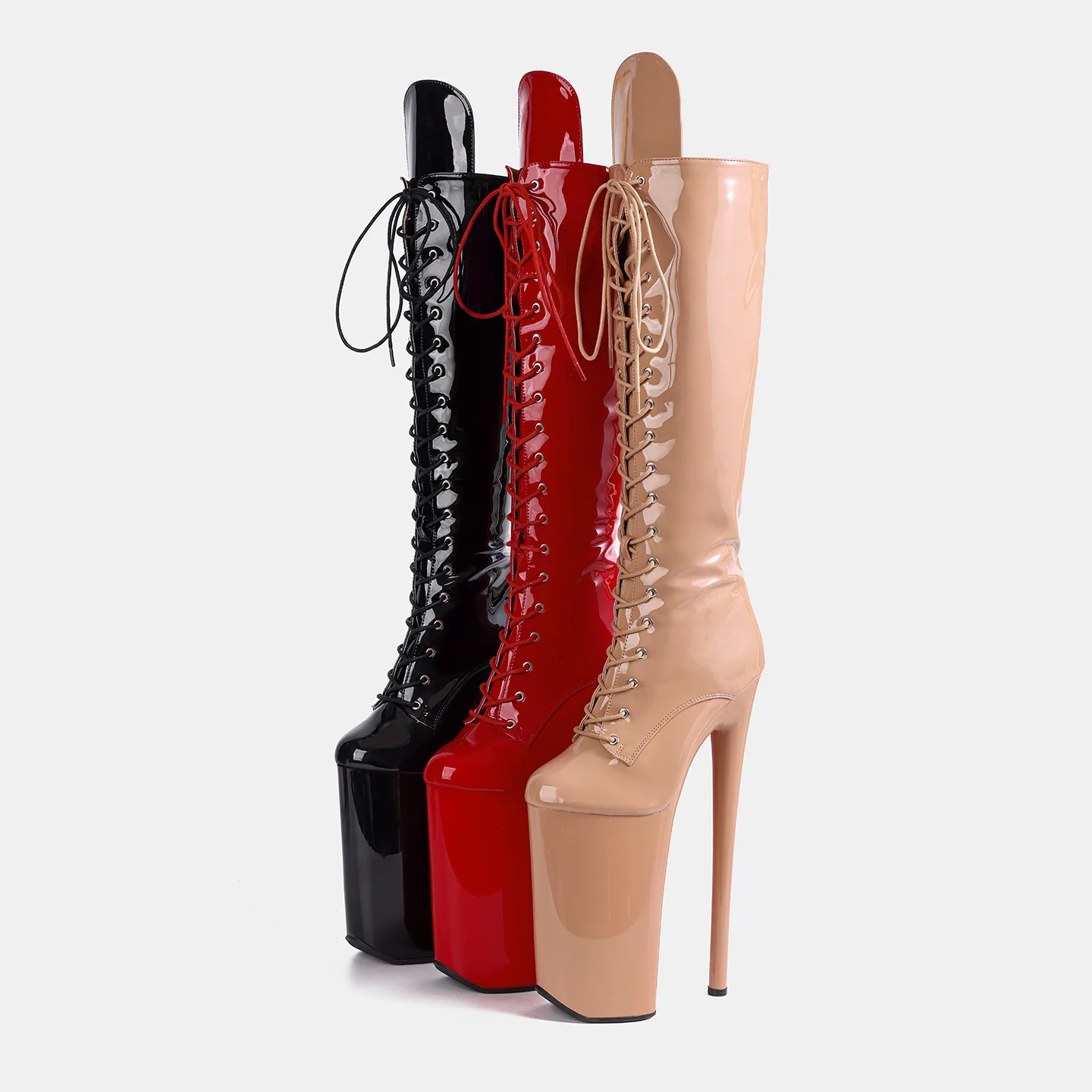Women 26cm Extreme Platform Boots Lace Up Knee High Sexy Stiletto Heels Pole Dance Nightclub Footwear