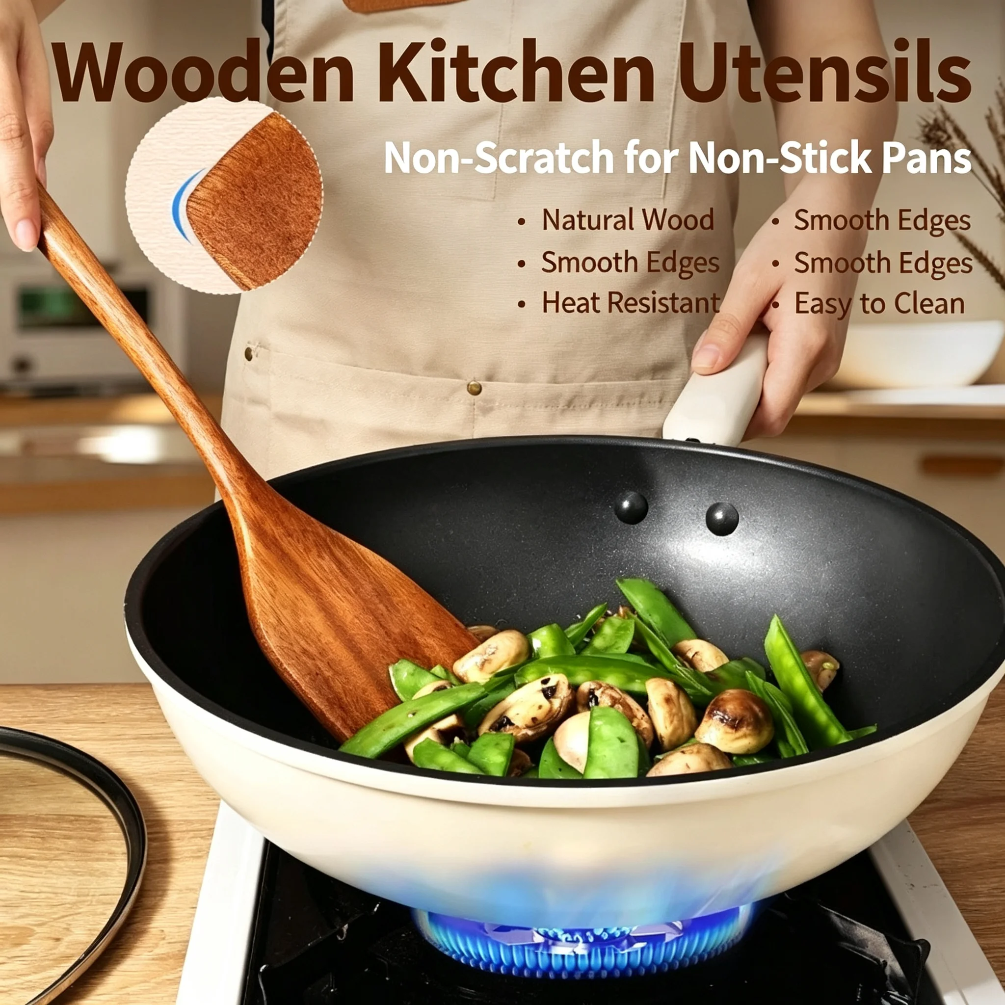 4PCS Ebony Wood Spatula Set Non-Stick Pan Kitchen Tools Long Handle Heat Resistant Cooking Utensils Food Grade Safe Ideal Gift