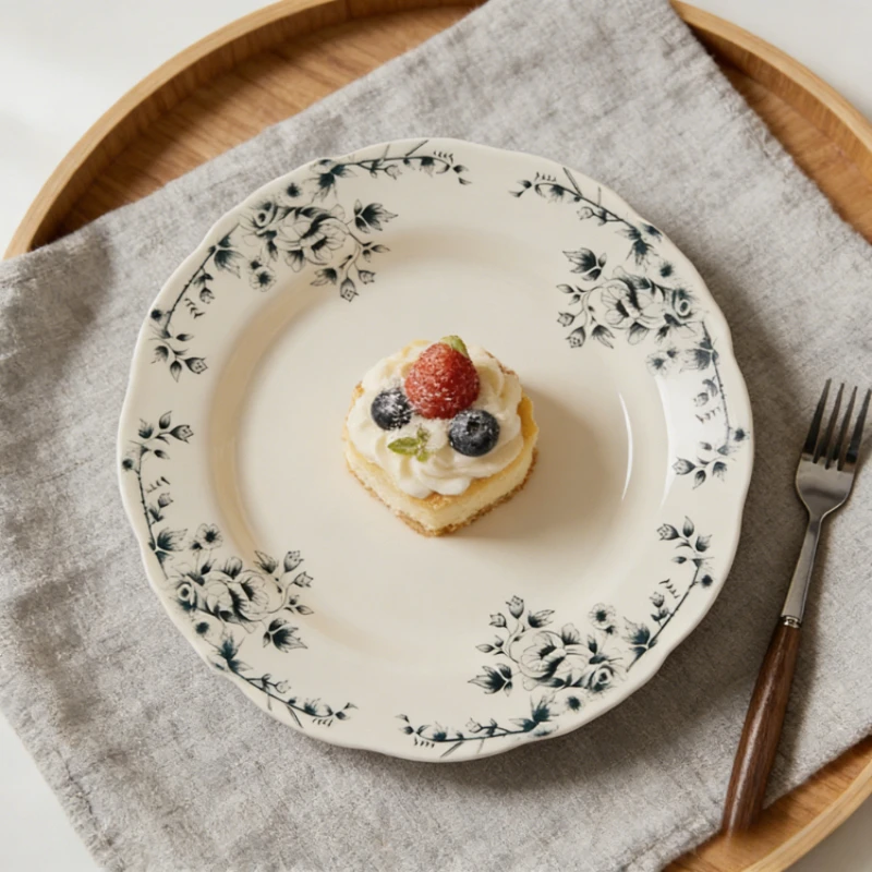 

French Retro Ceramic Plates Dinner Plate Deep Plate Underglaze Color Tableware High Grade Western Plate Dessert Breakfast Plates