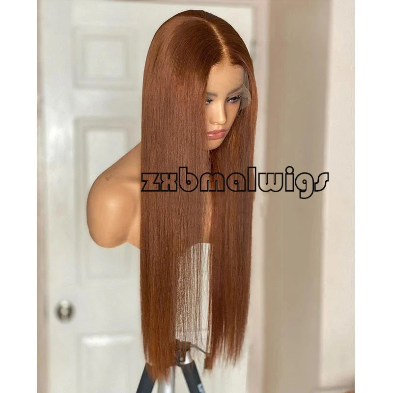 

Auburn Brown Soft Hairline Long 26 inch Straight Lace Front Wig for Women BabyHair Glueless Preplucked Daily