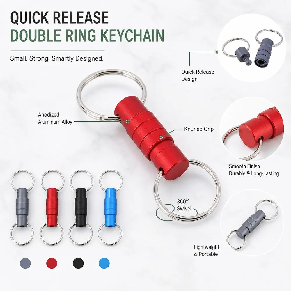 Double Headed Quick Release Keychain 360° Rotation Aluminum Alloy Clip Pull Apart Buckle Quick Pull Design Mini
