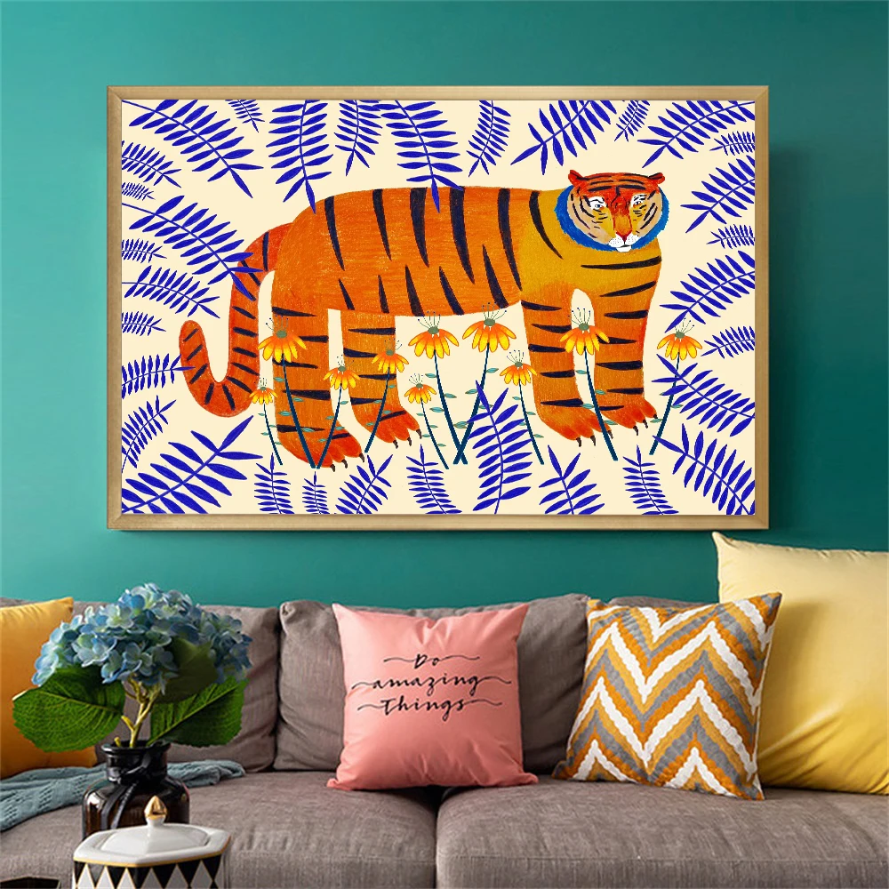 

Lucky Tiger art print, bright home decor, suitable for bedroom, dining room, living room, office, housewarming, birthday gift