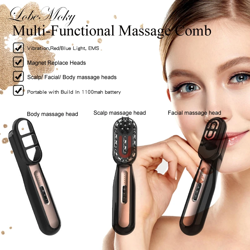 

2024 New Electric Multi-Functional Massage Machine For Hair Care Beauty Face Ems Facial Body Led Vibration Hair Massager Comb