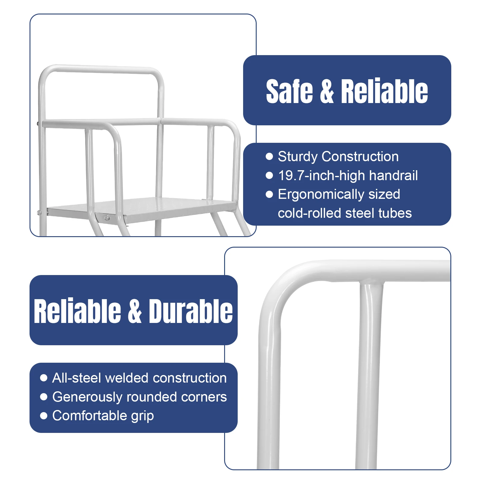 

Промышленная четырехступенчатая лестница-трансформер повышенной прочности, грузоподъемность 202 кг, металлическая, на колесах, для супермаркетов и библиотек
