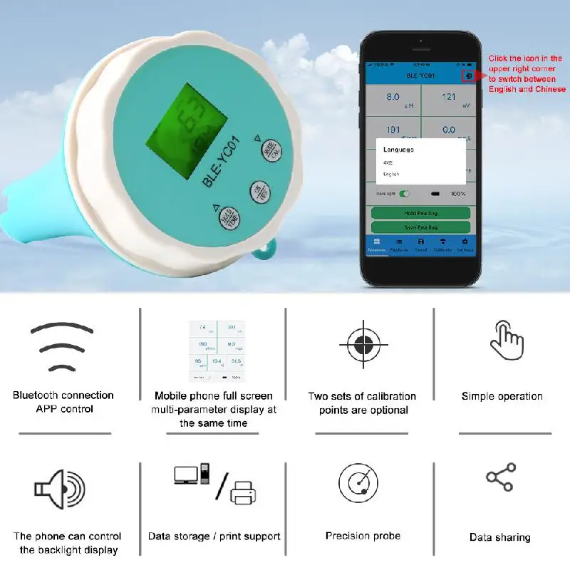 

Floating Smart Swimming Pool Water Analyzer 6 In 1 PH Chlorine EC TDS ORP TEMP Tester For Spa Pool Water With Bluetooth App