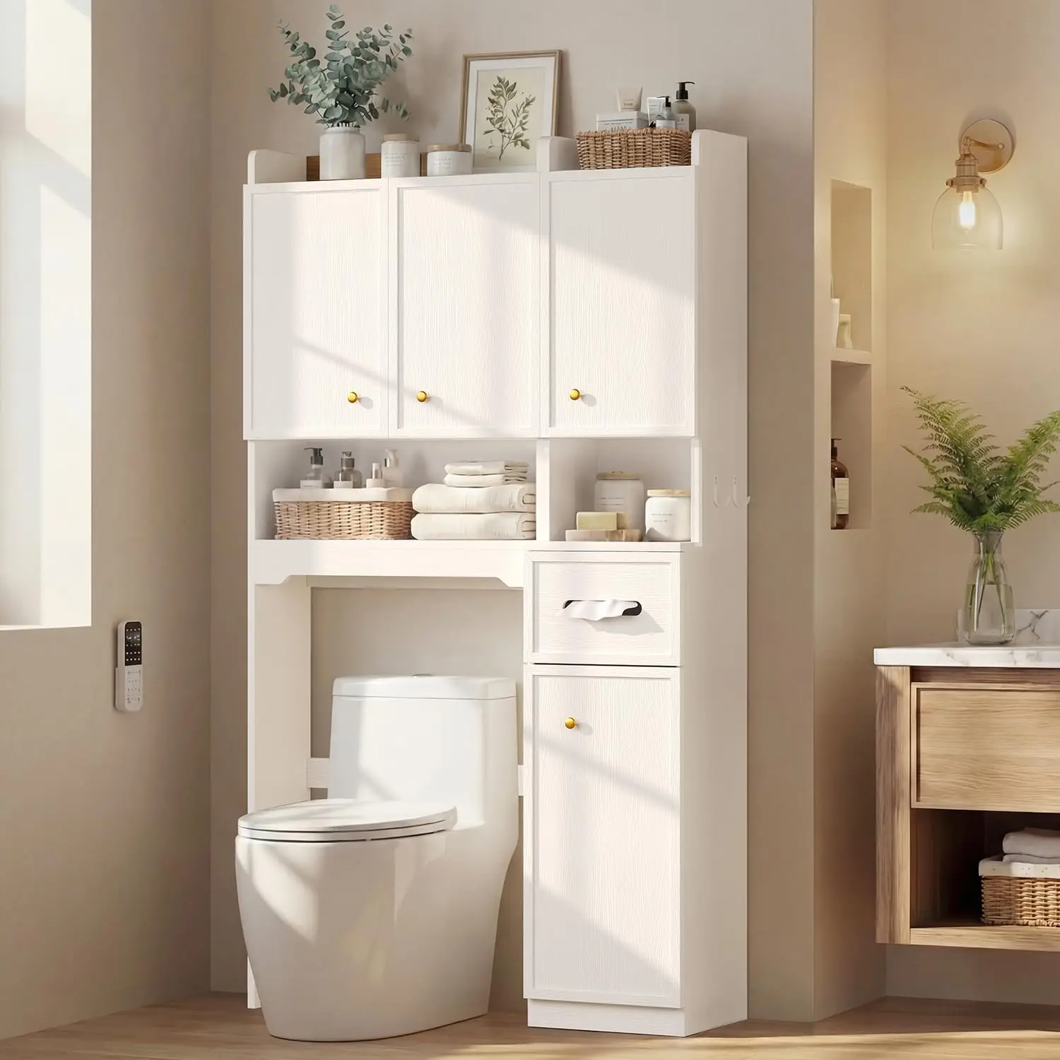 7-Tier Over Toilet Storage Cabinet 2-in-1 Separable Bathroom Organizer with Doors Adjustable Shelf, Customized