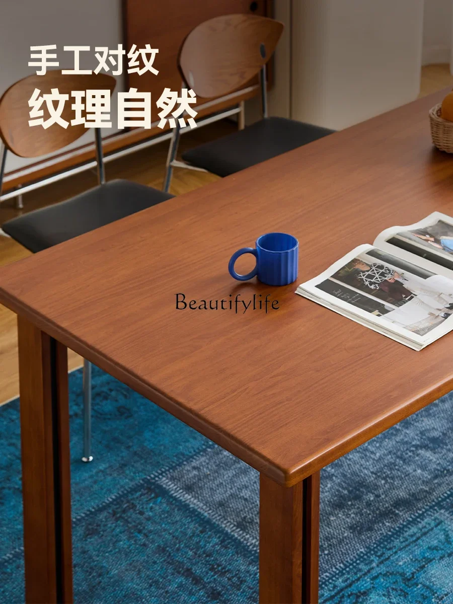 

yj21 Vintage Style Solid Wood Dining Table for Home Use, Retro Small Apartment Long Table Work Desk