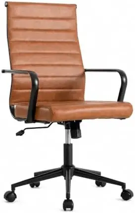 Leather Office Desk Chair, Mid-Century Modern Leather Conference Room Chairs, Ergonomic Executive Ribbed Height