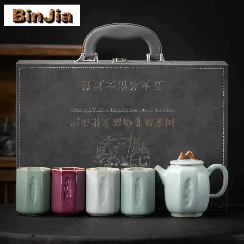 

Китайский пять знаменитых печей, чайный сервиз, полная эстетическая церемония, бытовой чайник и чашка, принадлежности для чайной посуды, подарочные украшения, ремесло