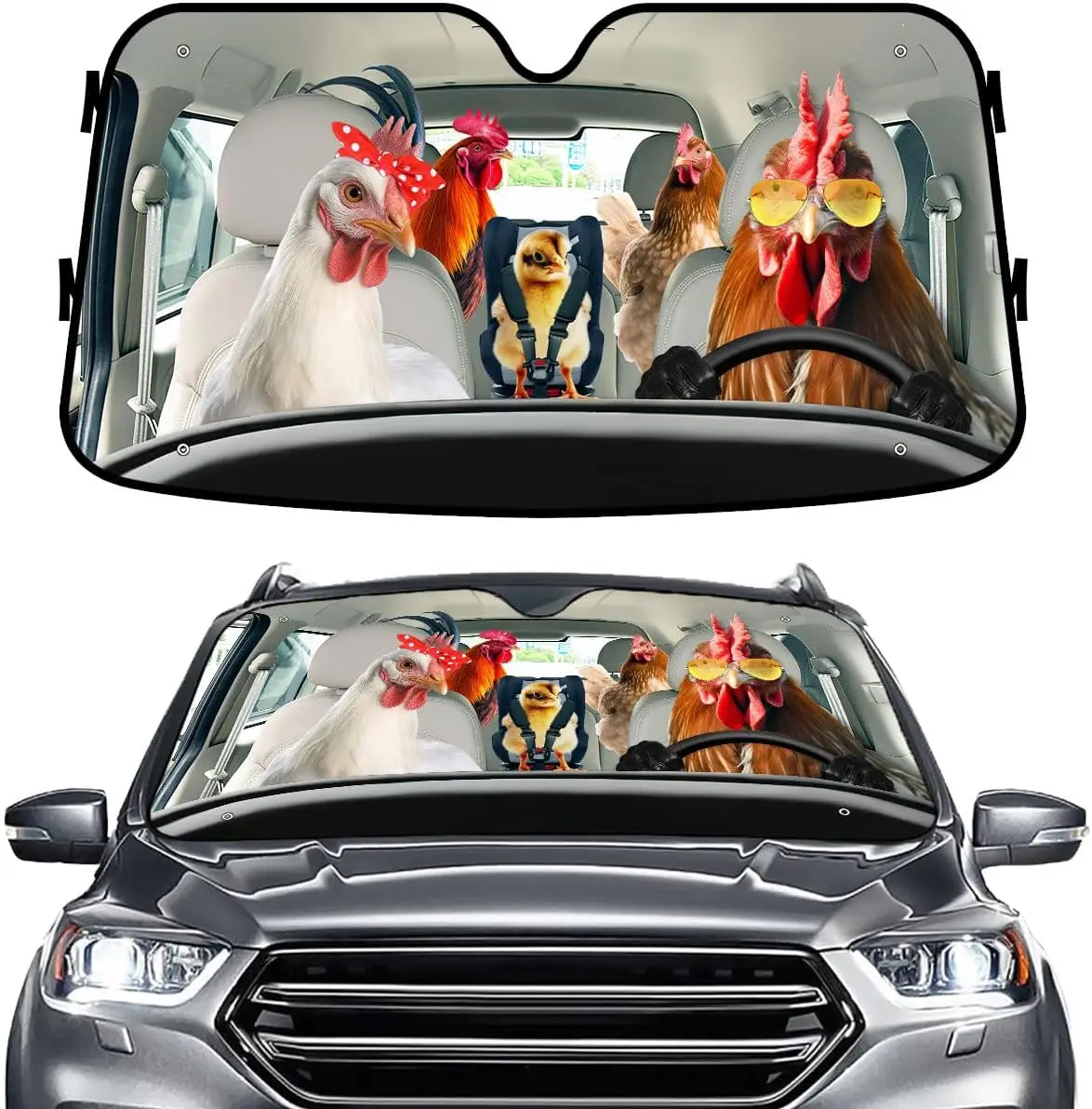

Farm Chicken Windshield Sun Shade, 55x30 Inch UV Protector for Car SUV Truck - Funny Christmas Decor