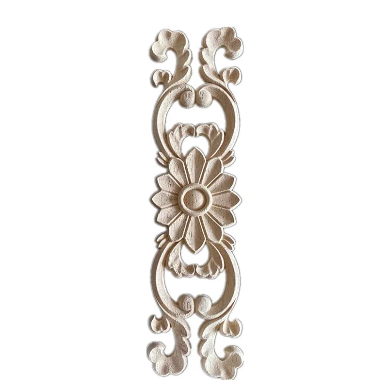 30cm Wood Corner Decoration Wood Appliques Onlays Home Decor Items Wooden Carving Decoration Wall Decals for Furniture Flowers