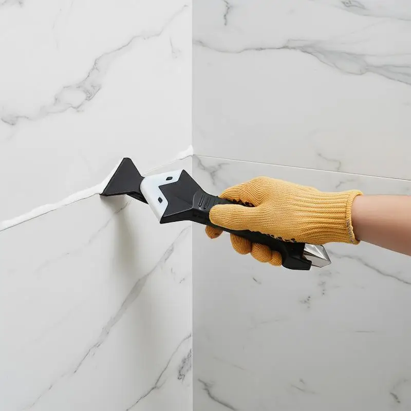 Silicone Scraper Squeegee Glue Remover Knife Caulking Angle Beauty Crack Trowel Tool Grout Scraper Kit With 5pcs Scraper Head