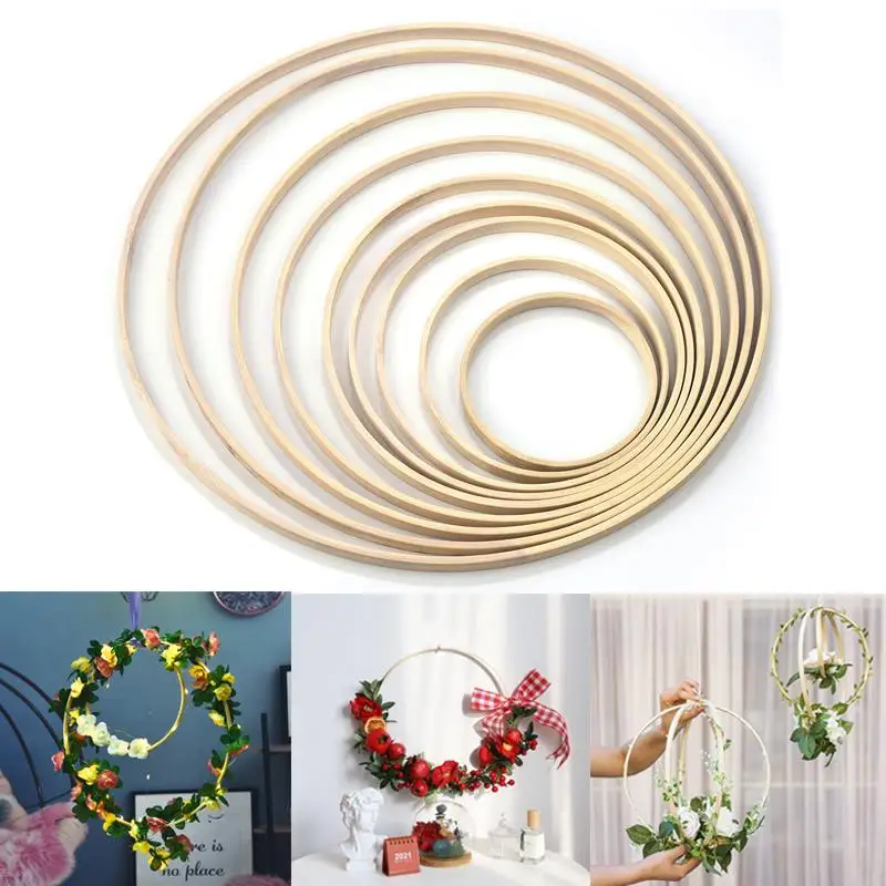 1/5Pcs 8-33cm Wooden DIY Handmade Catcher Embroidery Hoop Craft Cross Stith Bamboo Circle Ring Hanging Wedding Christmas Decor