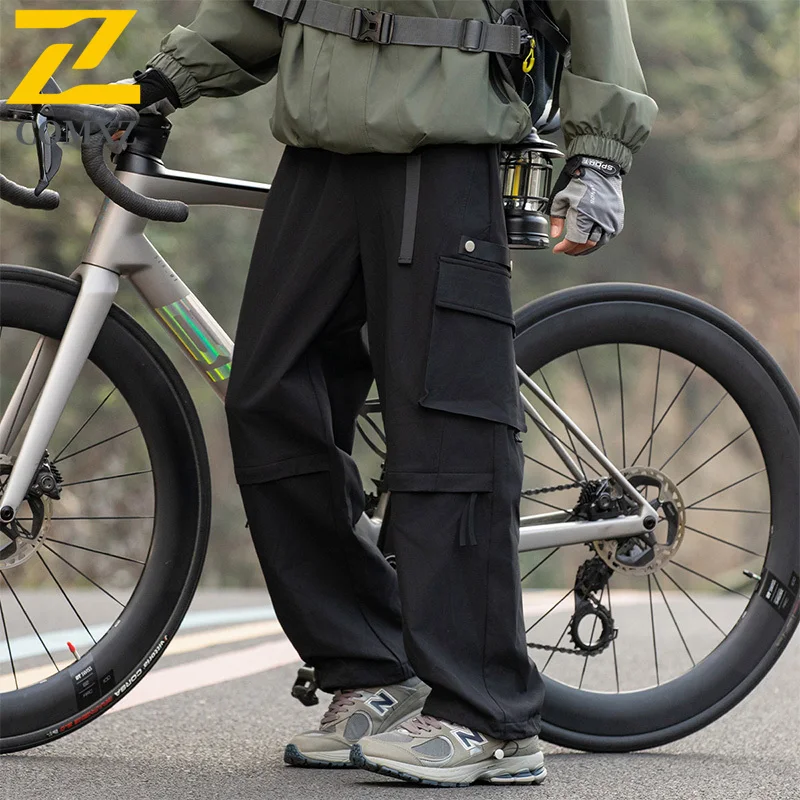 New Men's Soft Trousers 2025 Autumn Windproof Water Repellent Drawstring Pants Cycling Rock Climbing Casual Utility Overalls