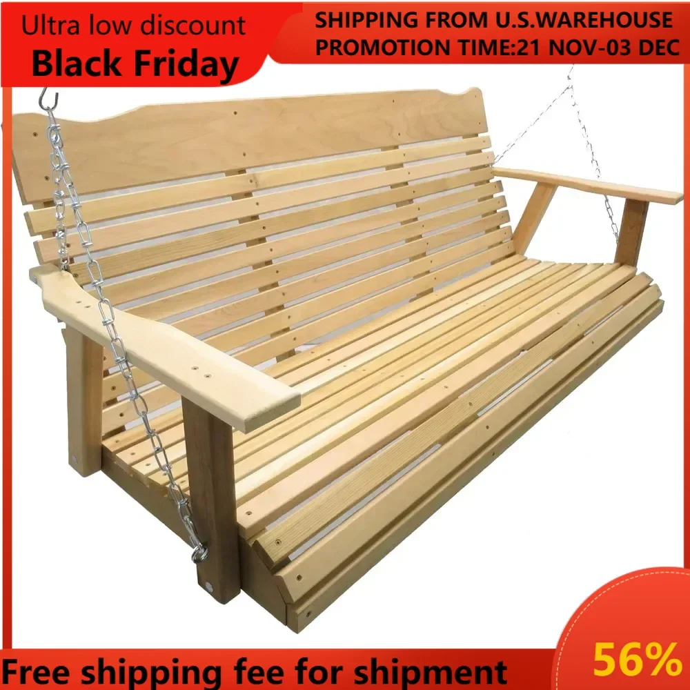 5 Foot Natural Cedar Porch Swing, Amish Crafted, Includes Chain & Springs