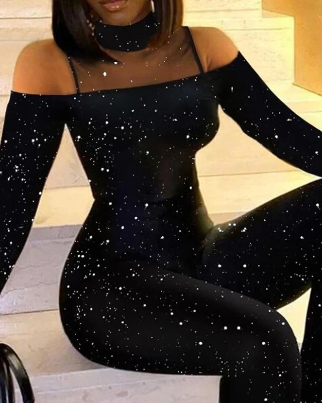 Women\'s Evening Suit Jumpsuit Streetwear 2023 Autumn and Winter Fashion Elegant Solid Bright Diamond Printed Jump Suits Female