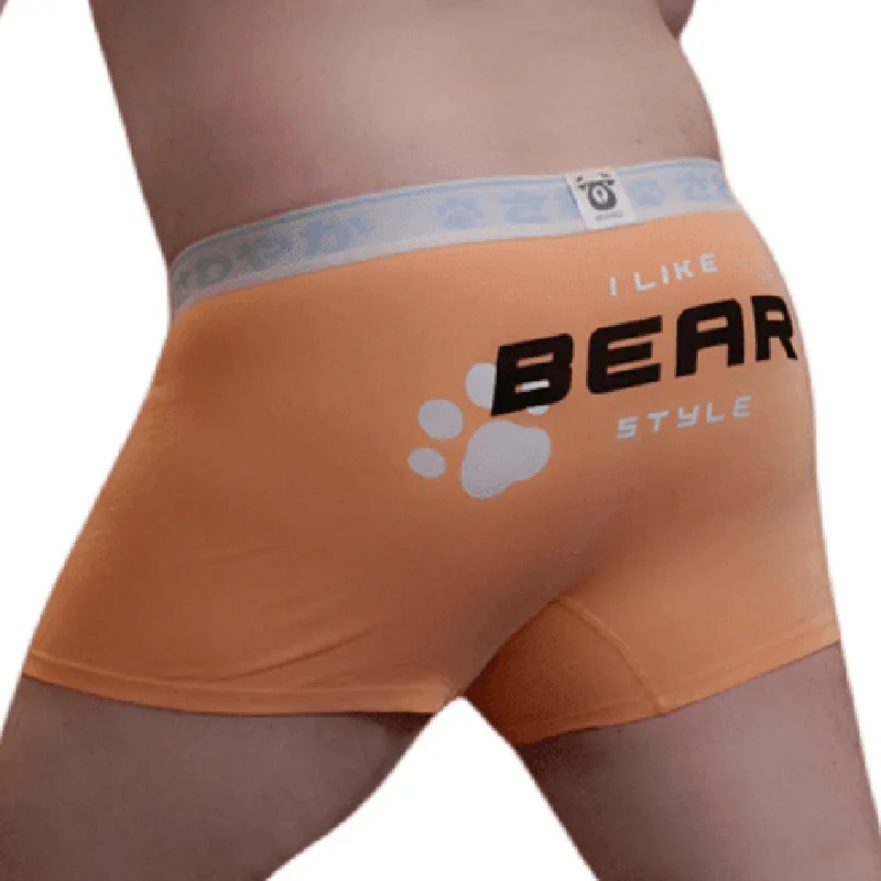 

Bear Paw Claw Print Cotton Boxers Underwear, Plus Size Men's Letter Underpants, Gay Bear Cuecas Orange/Dark Gray L XL XXL XXXL