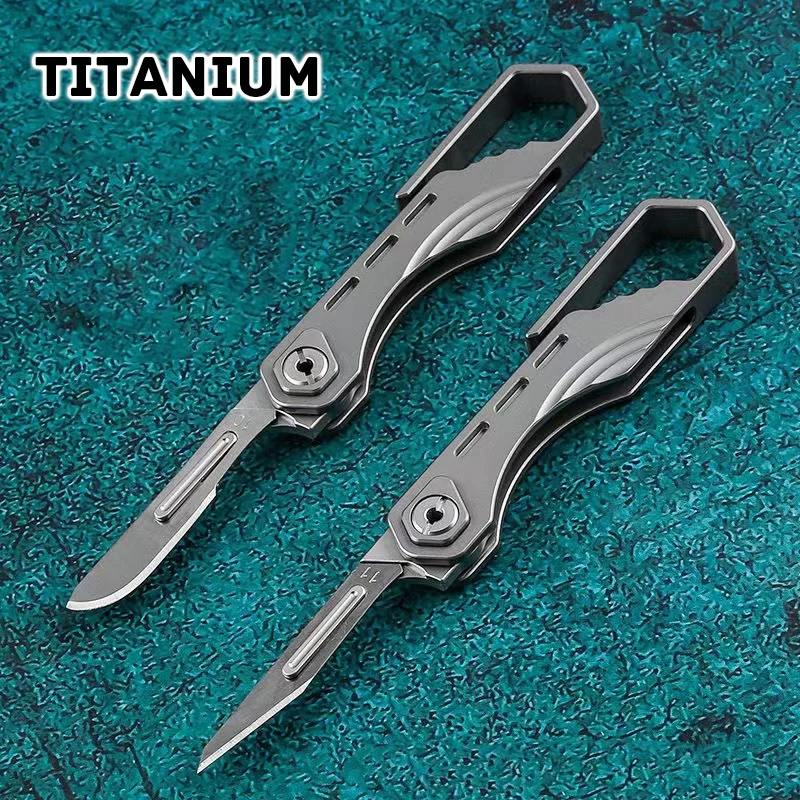 Titanium Keychain Folding Knife EDC Emergency Medical Utility Knives Replaceable NO10/11/12 Surgical Blade Outdoor Survival Tool