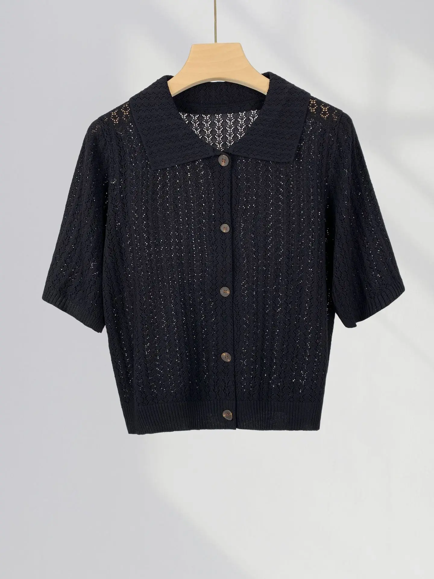 Zomer gebreid vest uitgehold jacquard T-shirt met korte mouwen Casual mode damespoloshirt met korte mouwen Tops