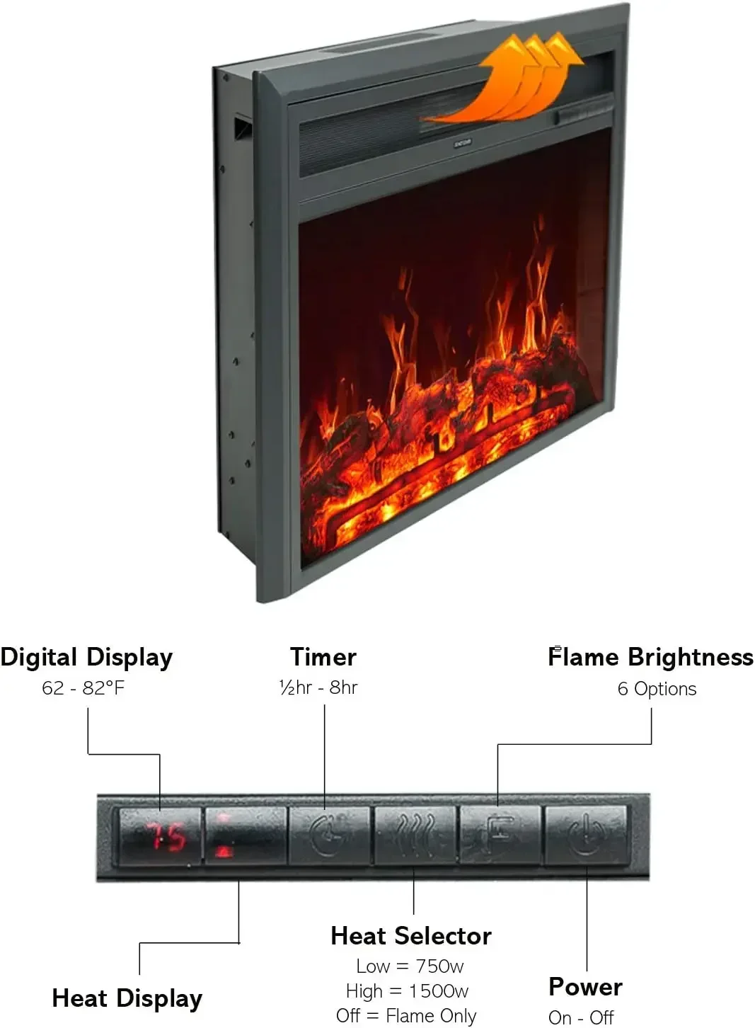 C-Hopetree-Portable  Fireplace Insert, Freestanding Heater with Remote and Thermostat, 28 Inch Wide