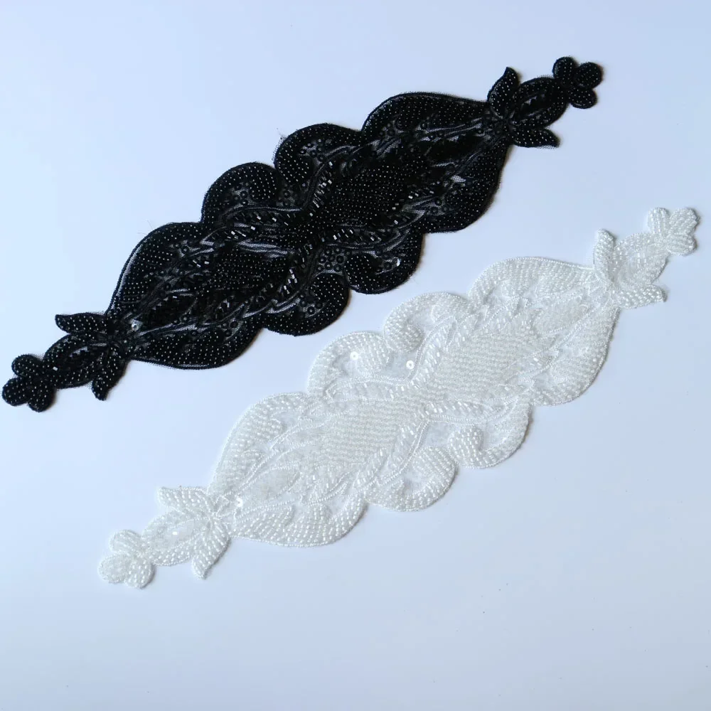 DIY luxury beaded embroidery lace appliques for wedding dresses Rhinestone lace applique patches Embroidery lace parches ropa