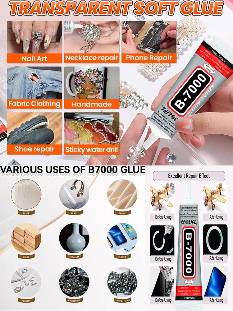1-10 Stück Loolifl B-7000 Superkleber Sicherheitsmaterialien Epoxidharz Reparatur Handy Touchscreen Schmuck Handwerk Flüssigkleber 15ml