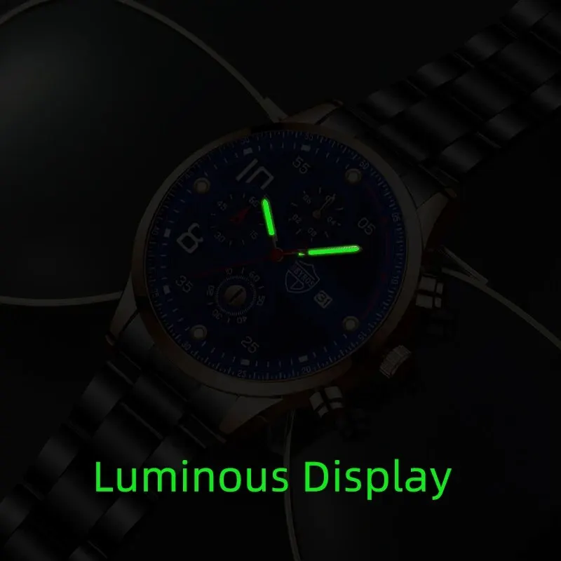 Luxury Fashion Mens Calendar Watches Men Business Watch Male Stainless Steel Quartz Wrist Watch Calendar Luminous Clock