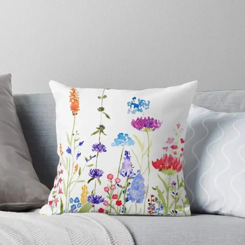 

colorful wild flowers watercolor painting Throw Pillow Custom Cushion Christmas Pillow Covers pillow
