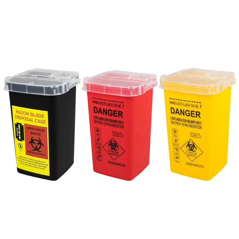 DM 1L Capacity Tattoo Sharps Container Medical Needles Bin Tattoo Piercing Needles Disposal Collect Box Tattoo Artist Waste Box