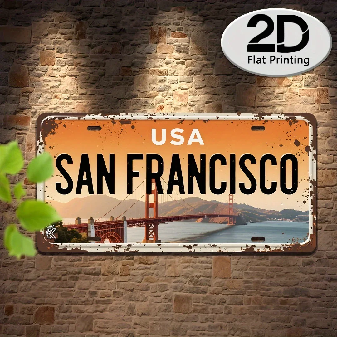 2D Flat 1pc, USA San Francisco Metal Aluminum Sign, Vintage Style, Suitable for Home for Studio, Living Room, Wall Art Decor