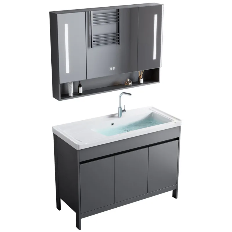 

Floor-to-ceiling space aluminum bathroom cabinet combined balcony integrated laundry basin with rubbing board sink ceramic