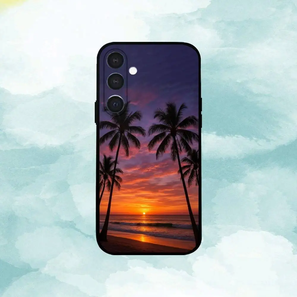 Capa de telefone S-Sunset para Samsung A73,72,71,53,52,51,22,91,80, capa preta macia