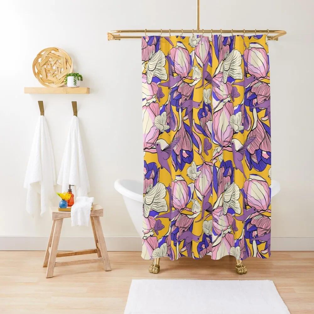 

Hummingbirds and butterflies on magnolia flowers Shower Curtain Waterproof Bathroom Shower Waterproof Fabric Bathroom Curtain