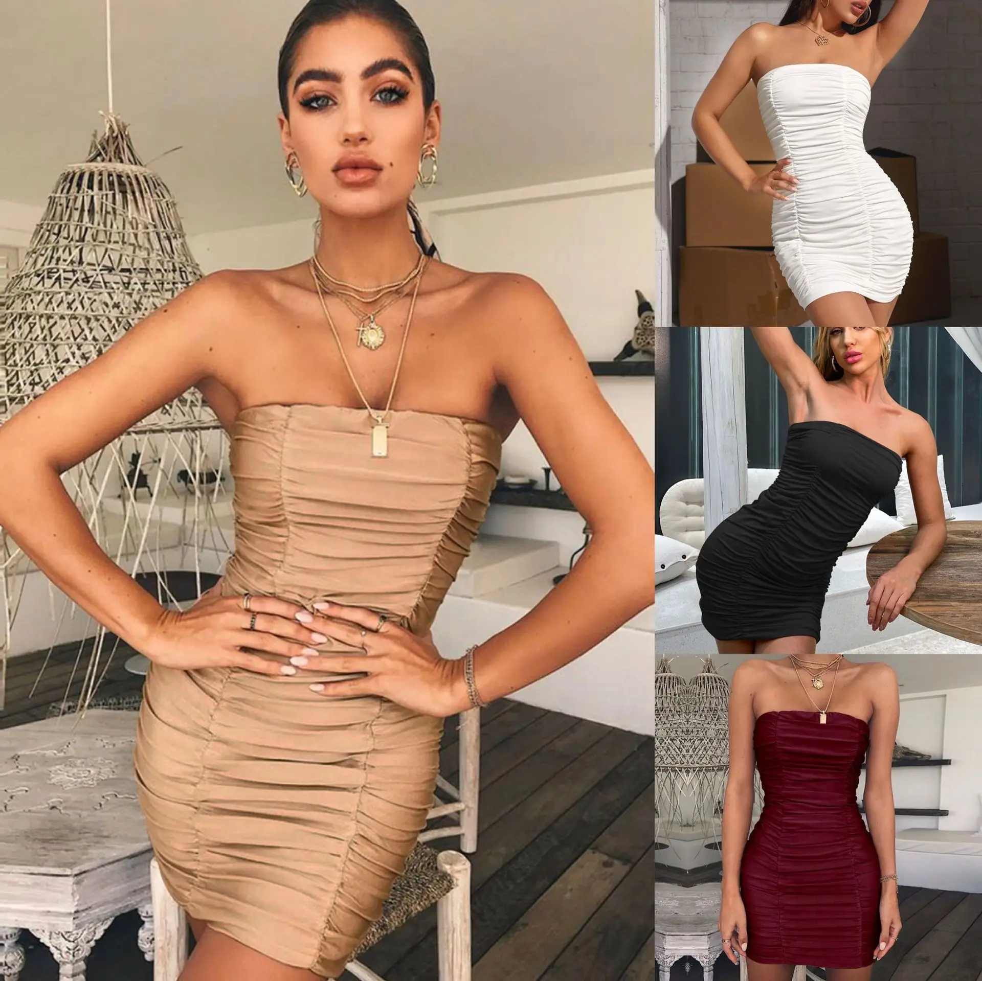 

Spring and summer new 2024 European and American women's clothing sexy tube top nightclub pleated hip-wrapped dress