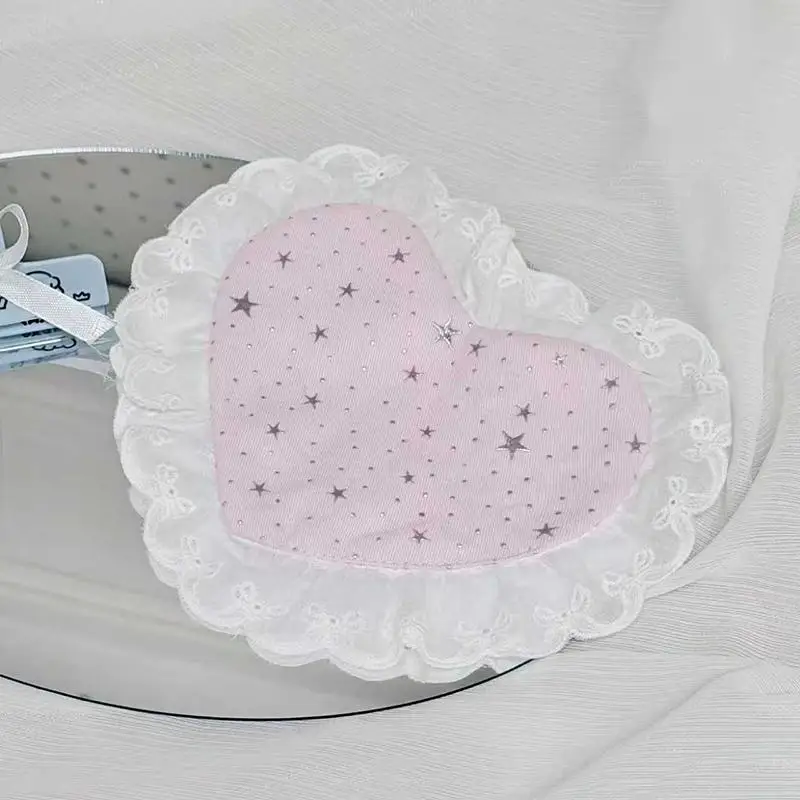 Heart Lace Cotton Coasters Anti-Slip Insulated Cute Drink Mats for Coffee Table Home Bar Housewarming Gift for Women