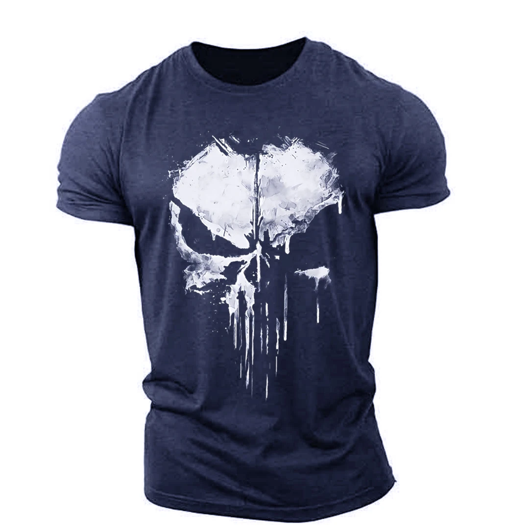Summer Skull Symbol Pattern Men\'s T-shirt Hip Hop 3D Print Personality Neck Short Sleeve Fashion Clothes