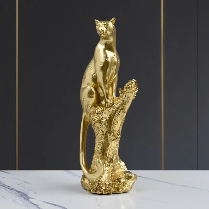 1Pcs Resin Handicrafts Golden Leopard Simulation Animal Sculpture Cheetah Running Leopard Home Decoration Accessories