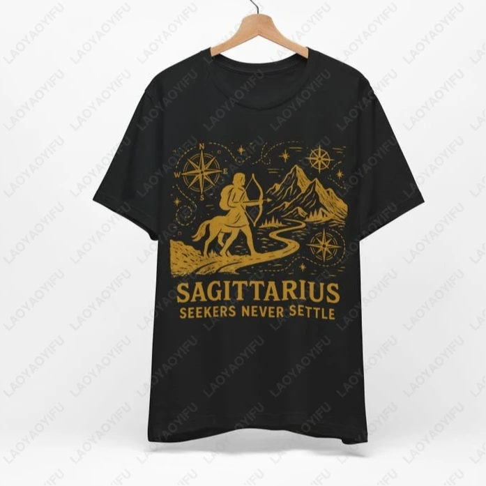

Zodiac Sagittarius Seekers Astrology Graphic T-Shirt Never Settle Tops Trendy Fashion Unisex Birthday Gift Summer Cotton Tees