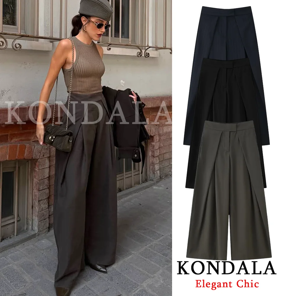 KONDALA, pantalones largos elegantes de pierna ancha para mujer, pantalones plisados verticales, moda Primavera Otoño 2025, pantalones de suelo para cena y cena
