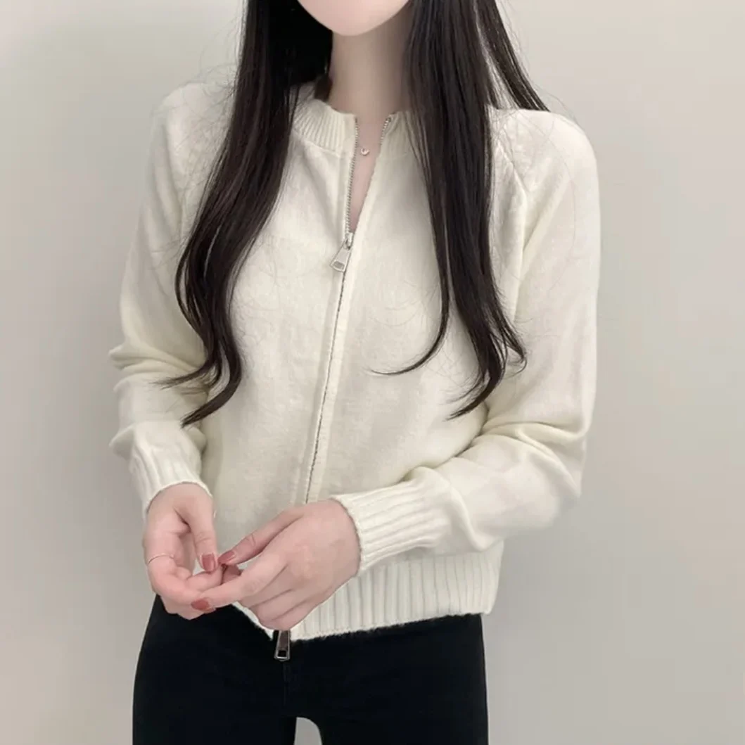 

Chic Knitted Sweater Jaet Women's round Ne Zipper Loose Fit Autumn Winter ort Top Gentle Sle Small Size Friendly