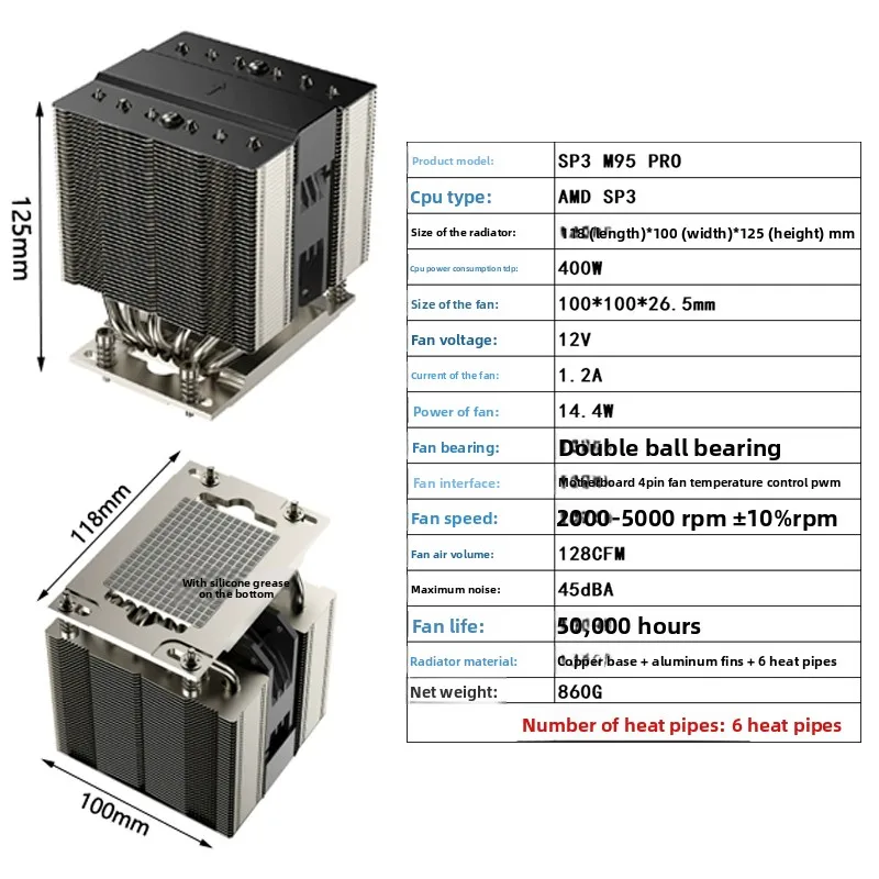 Suitable for Leopard M95PRO 4U 6 Heat Pipe M95 PRO SP3 Non-silent Fan