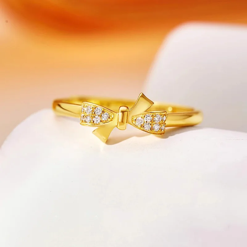 HX New Zircon Bow Ring Female New Style Niche Design Ring Opening Adjustable Fashion All-match Hand Jewelry