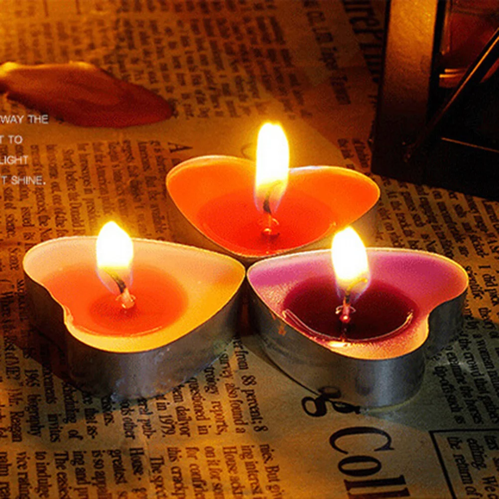 

50pcs Heart-Shaped Smoke-Free Wax Candles For Marriage Proposal Wedding Party Christmas Decor Festival Night Lights