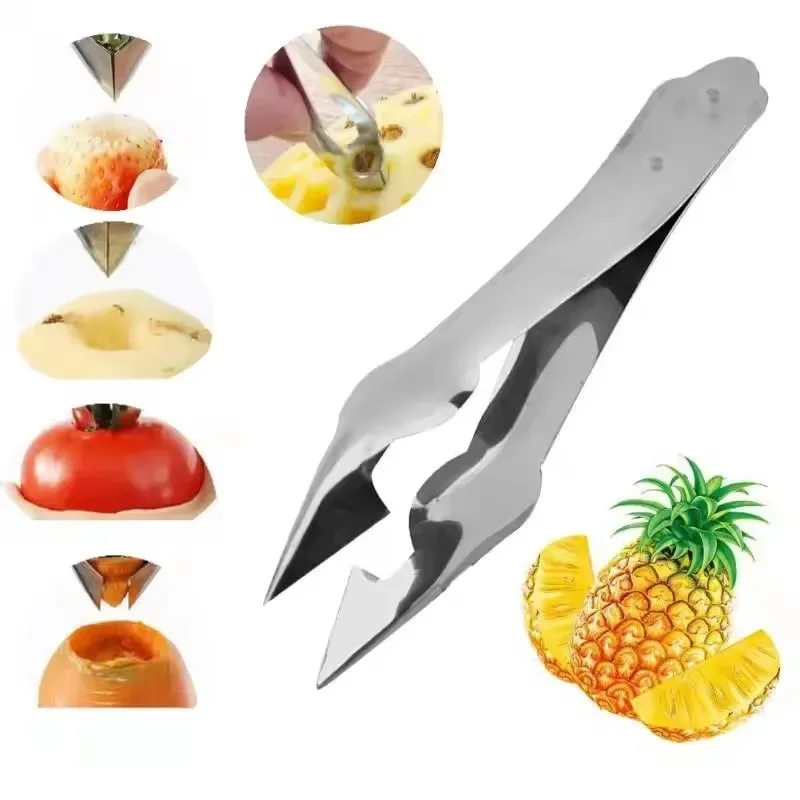 Stainless Steel Strawberry Huller Fruit Peeler Pineapple Corer Slicer Cutter Kitchen Knife Gadgets Pineapple Slicer Clips New