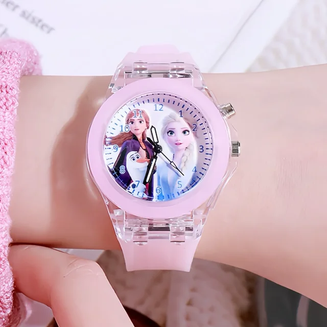 Disney zegarki dla dzieci dla dziewczynek pasek silikonowy księżniczka Elsa mrożone 2 Sophia latarka zegarek dla dzieci kobiety zegar reloj infantil