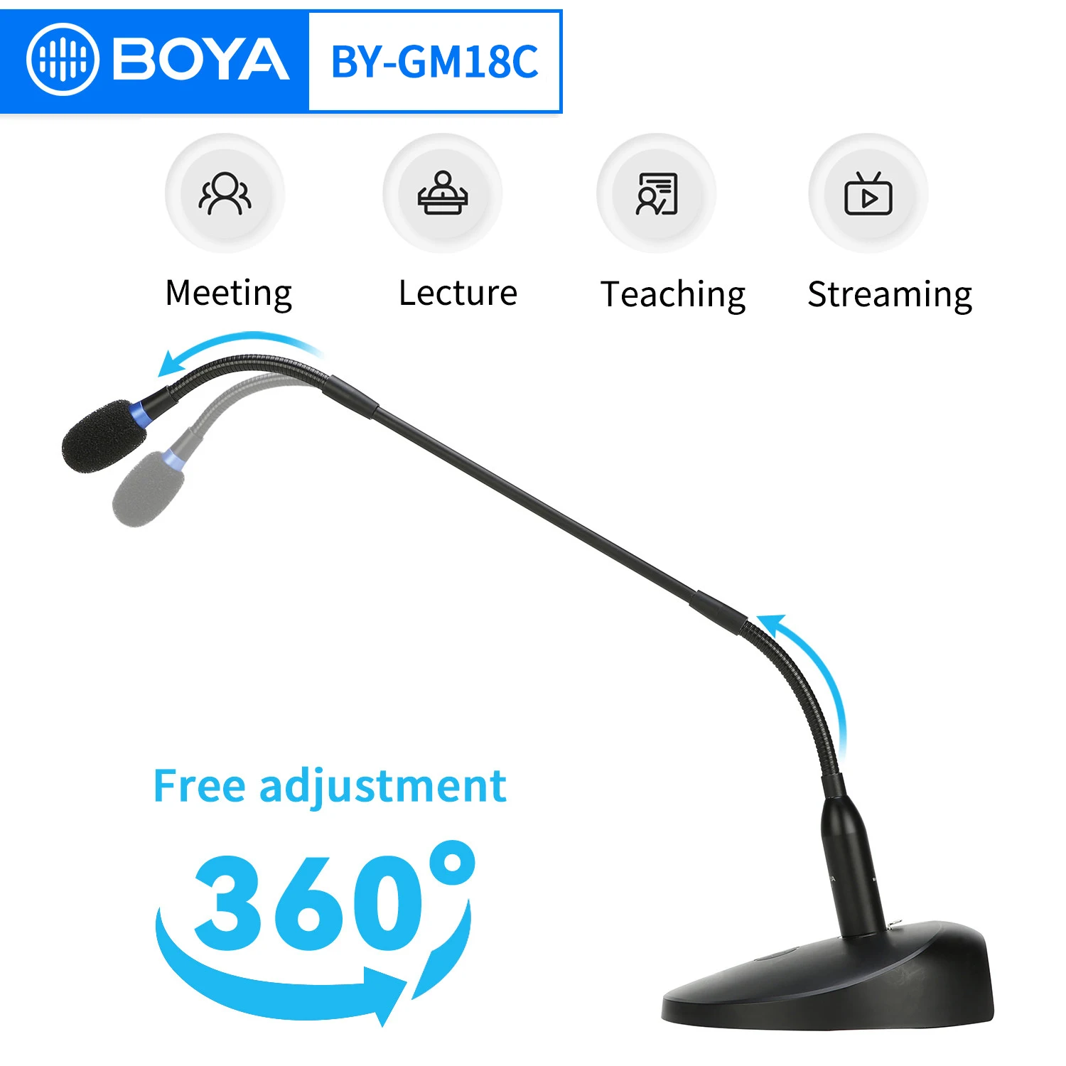 BOYA BY-GM18C Cardioid Gooseneck Desktop Microphone with XLR Connector Conference Meeting for PC Conputer Rotate 360 ​​Degrees